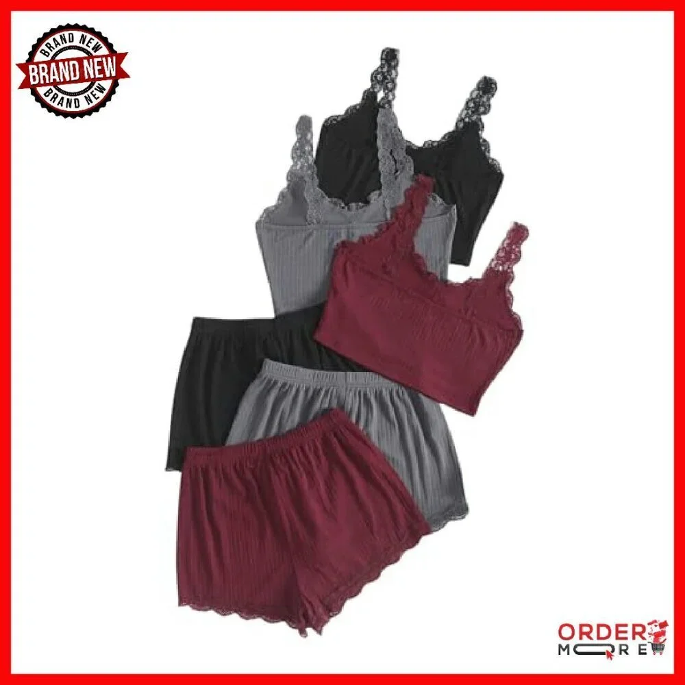 Ribbed Knit Sleeveless Crop Cami Top and Shorts Sleepwear Set